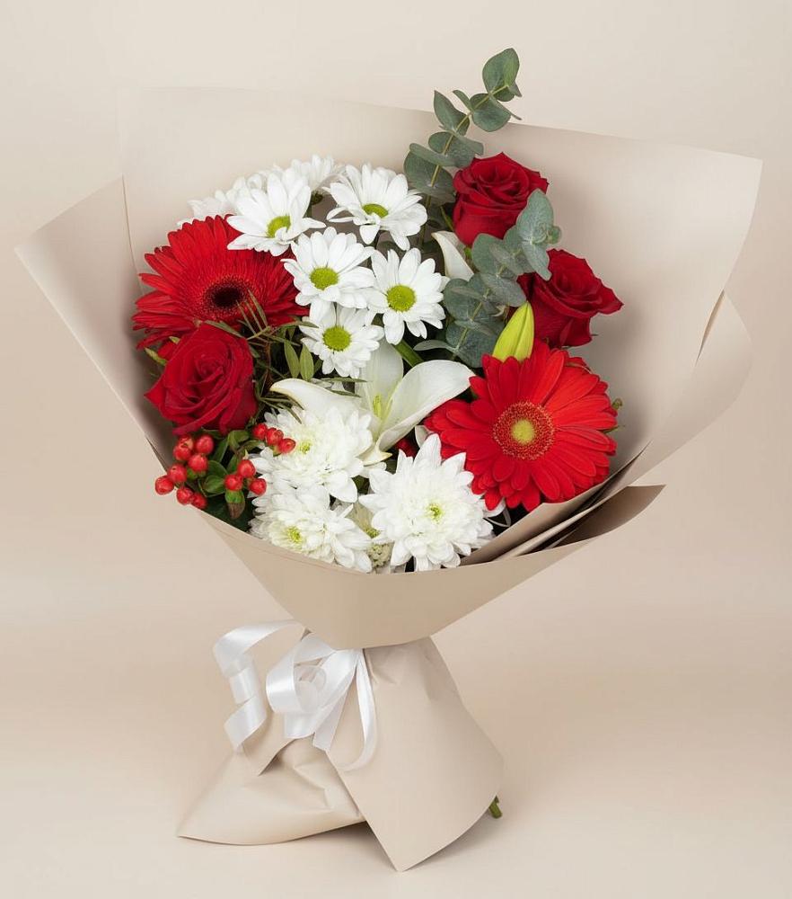 Букет цветов из: Розы, Хризантемы, Герберы и Лилии в Сычево