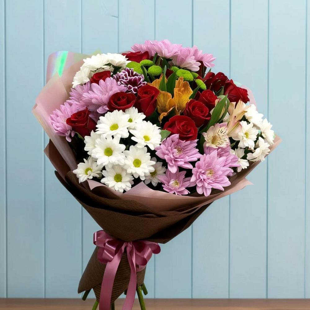 Букет цветов из: Розы, Хризантемы и Альстромерии в Сычево