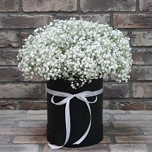 Цветочная композиция из Гипсофила в шляпной коробке в Сычево